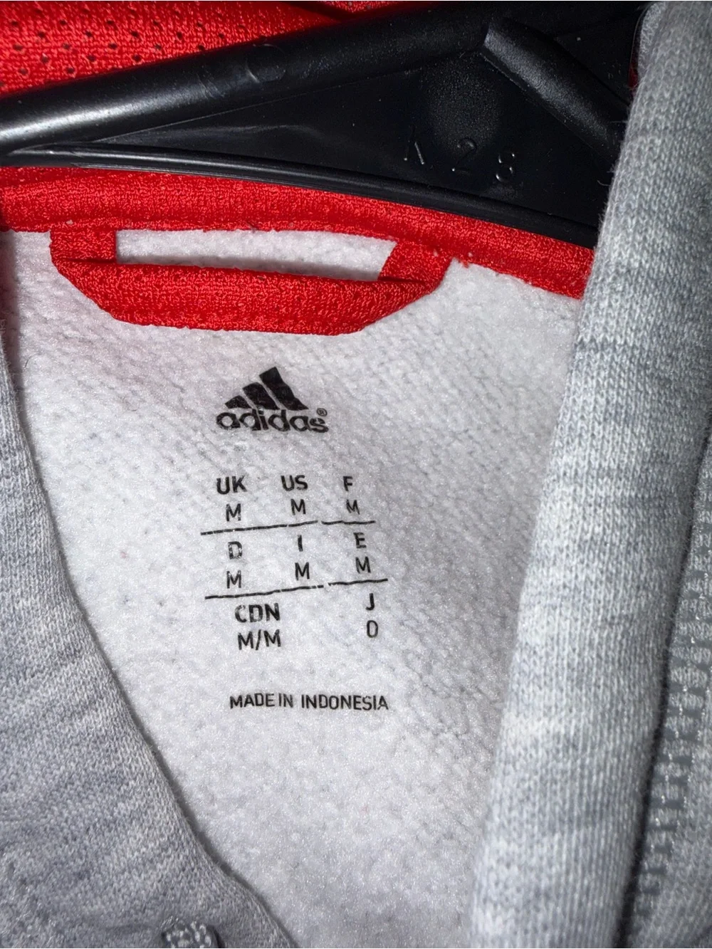 adidas Essentials Grey Hoodie with Red  3 Stripes Logo Pullover with Hood Lining